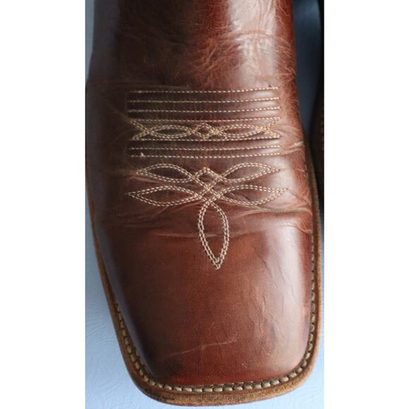 Old West Brown Leather Western Boots Mens 11 Square Toe Embroidered Cowboy main image 5